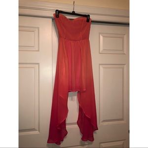 Strapless High-Low Coral Dress